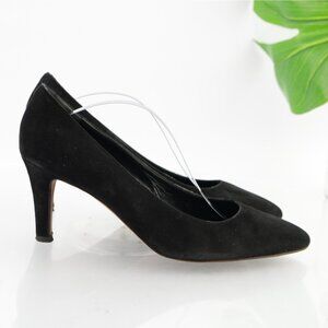 Lorenzo Banfi Women Pump Size 39.5 8.5 Black Suede Stacked Heel Dress Shoe Italy
